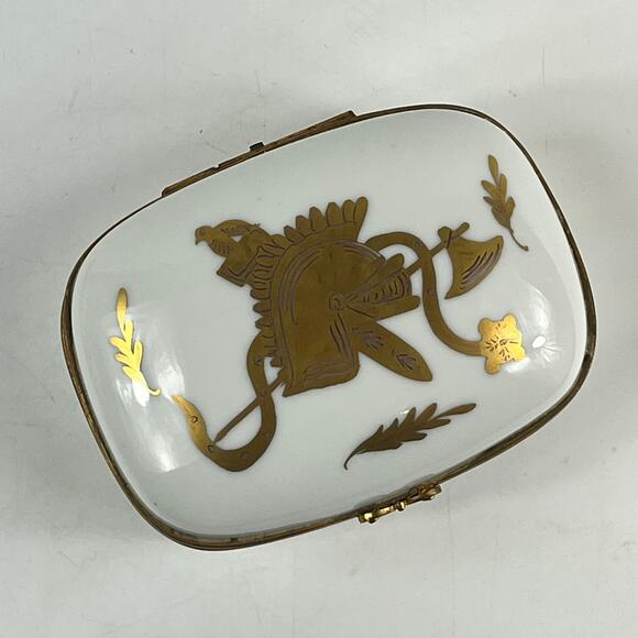 Couleuvre Limoges France Porcelain Trinket Box Roman Helmet Motif Hand Painted - Picture 1 of 14
